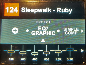 This custom preset “Sleepwalk - Ruby”, uses a 7-band EQ in front of the entire effects/amp/cabinet chain.  Graphic EQs help take out some of the boxy mids that can be present with some amps and cabs.